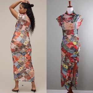 The Maya Ruched Cowl neck mesh dress